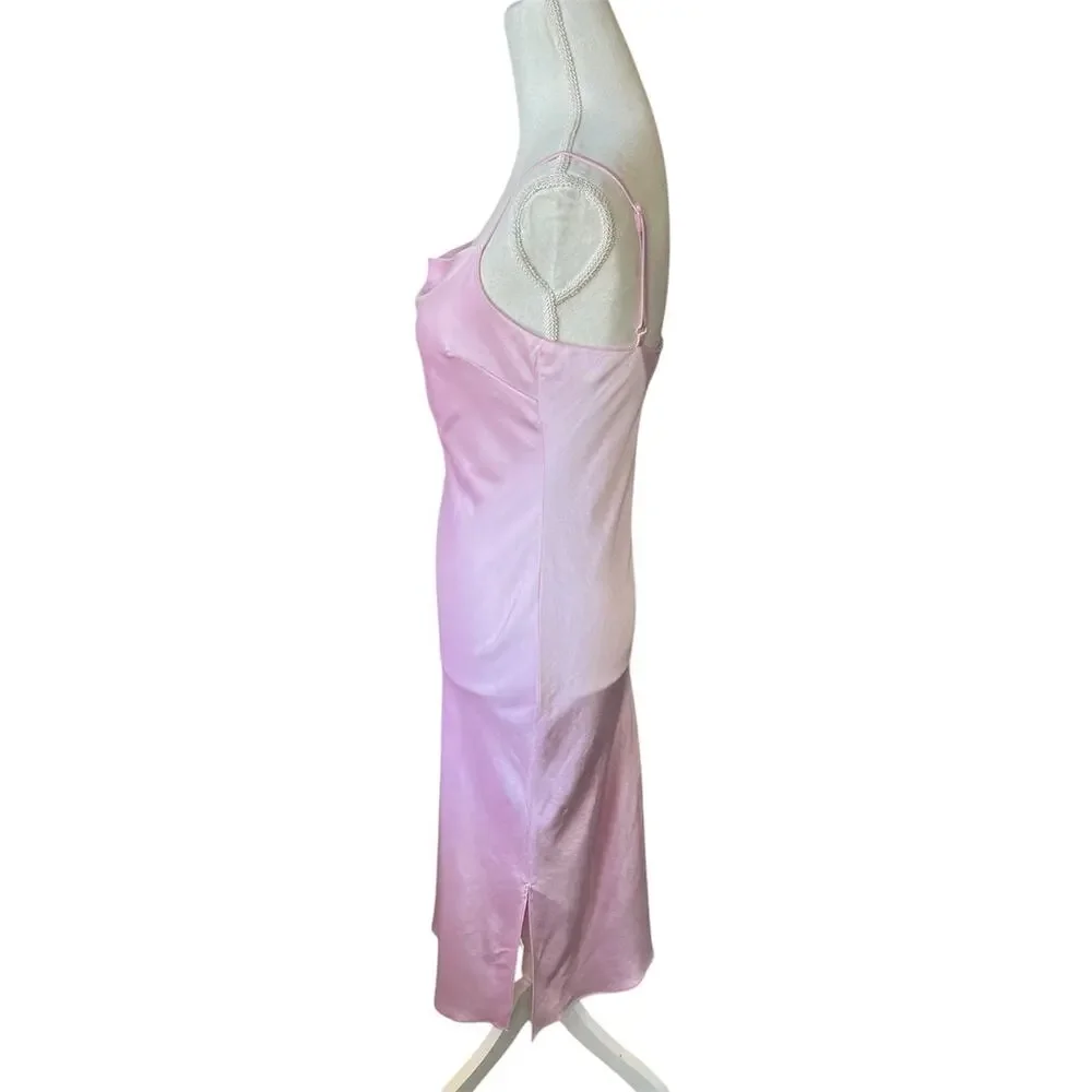 Express pink satin slip dress midi cowl neck sleeveless feminine spring - Picture 4 of 9